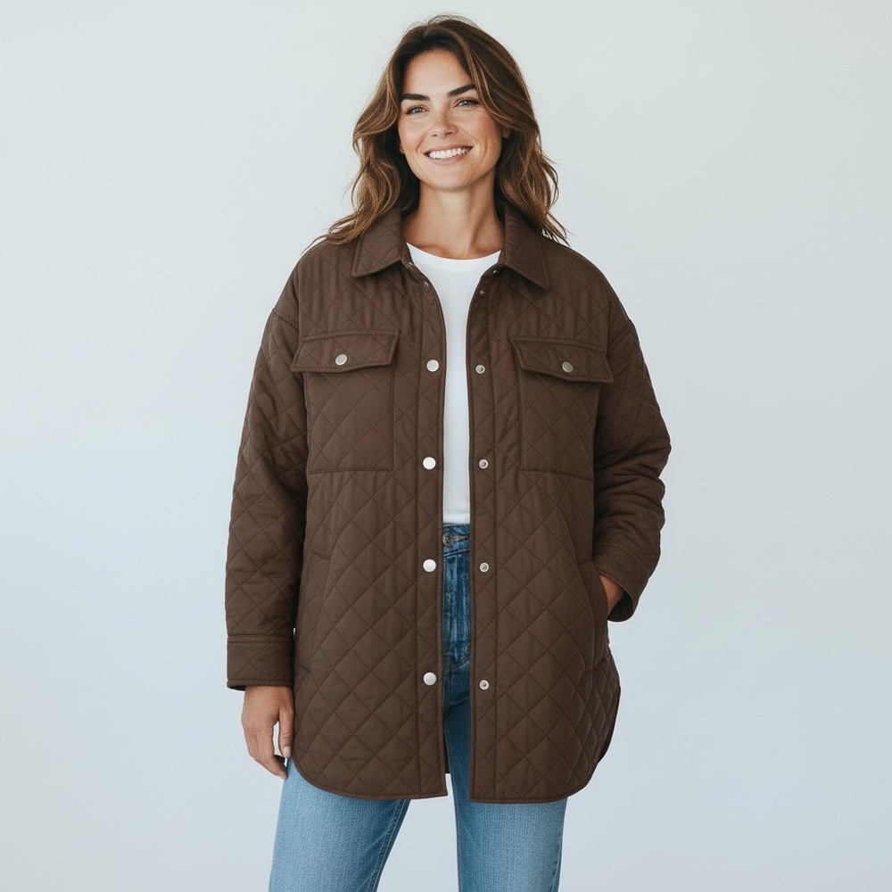 Ashley Outerwear Brown Quilted Utility Shacket 8 Oversized Gorpcore Normcore